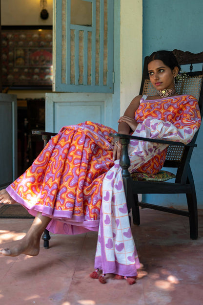 Anantha Orange Mul Cotton Saree