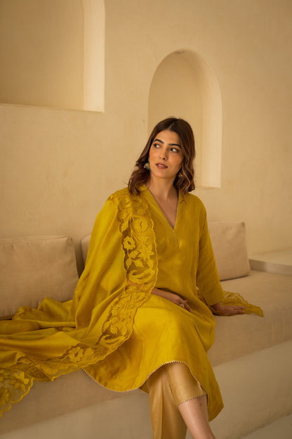 Sunshine Yellow Cutwork Chanderi Set