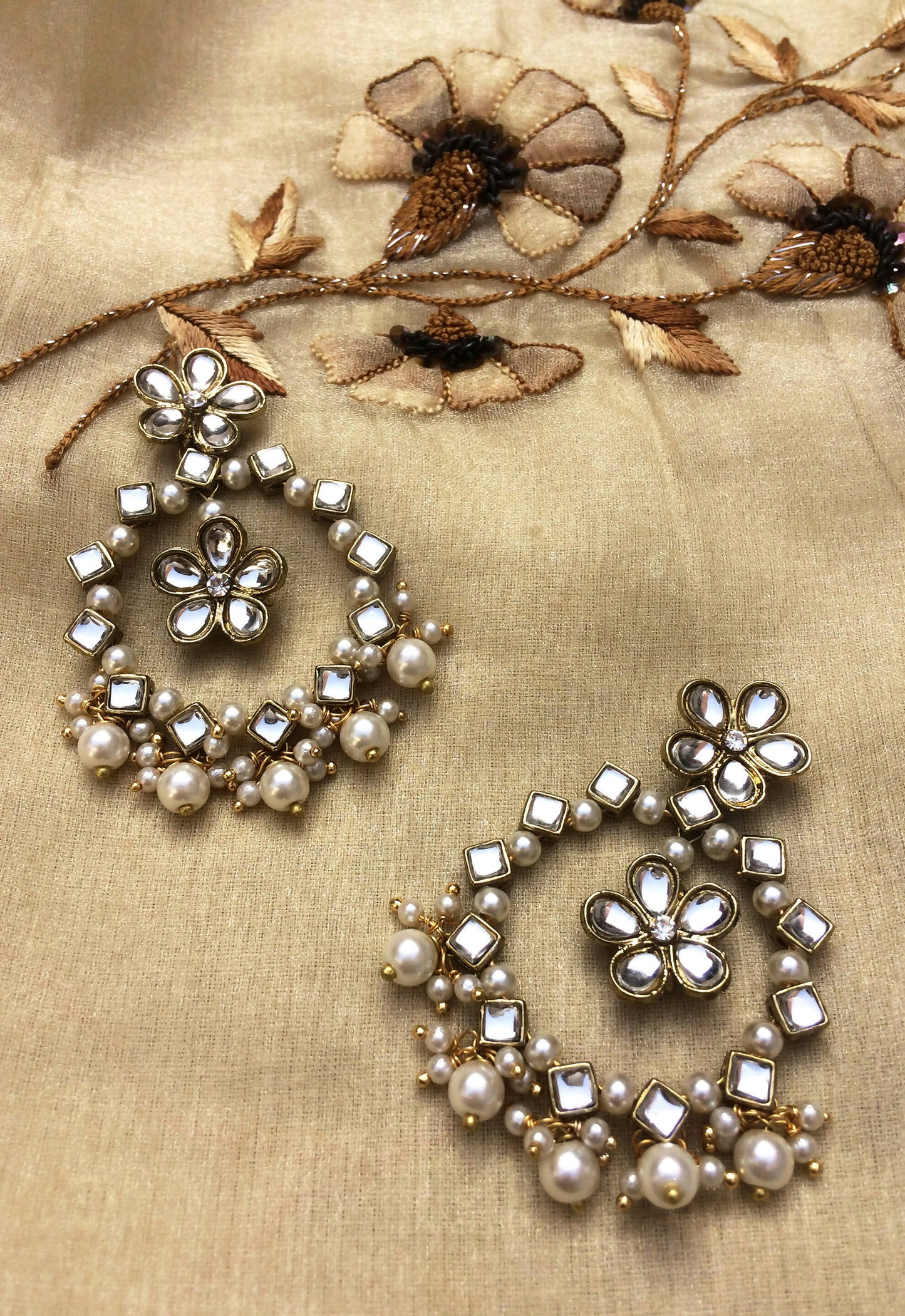 Kundan Flower Chandbali Earrings