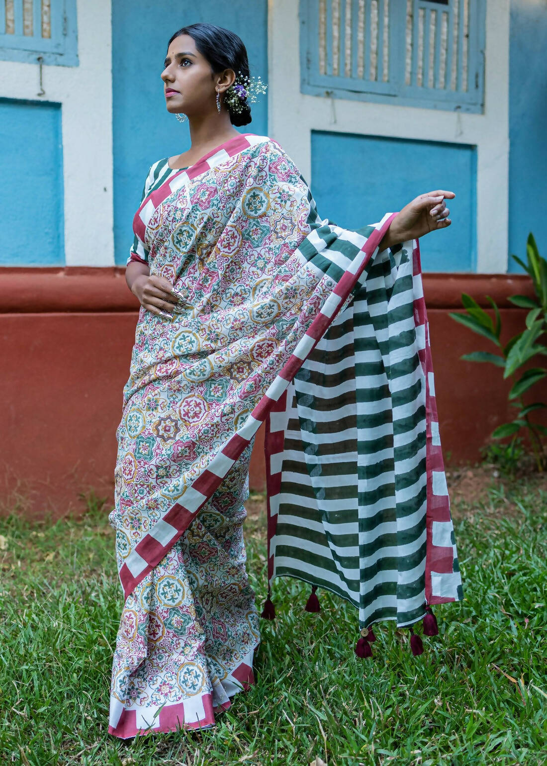 Azulejo Mul Cotton Saree