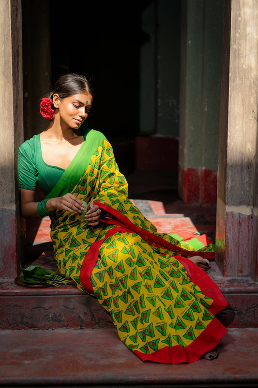 Mishti Paan Yellow Cotton Saree