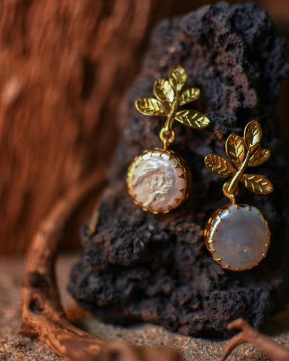 Floral Leaf Pearl Earrings