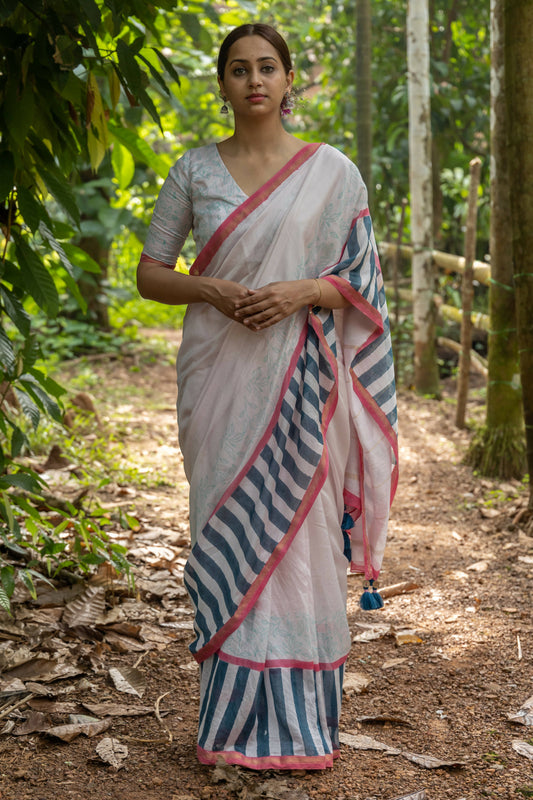 Paana Pink Hand Printed Saree