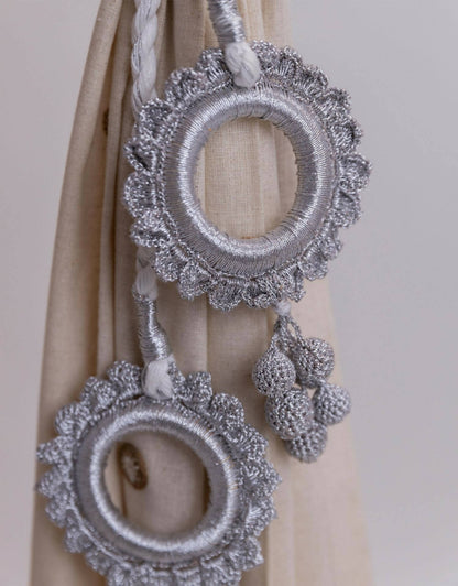 Crochet Curtain Tie Backs Set Kono Silver Scalloped Rings