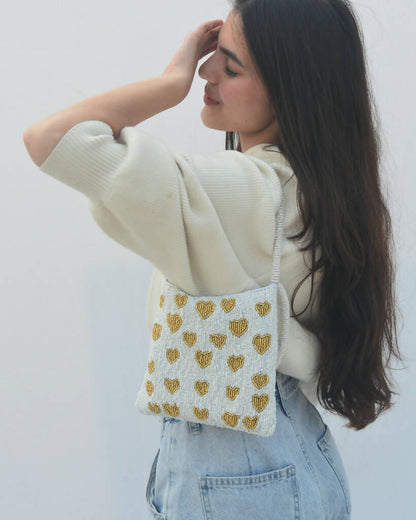 Girl with a Golden Heart Beaded Bag