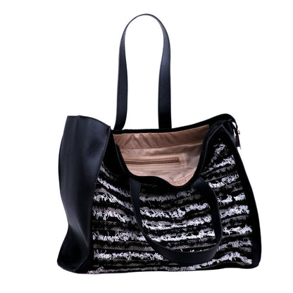 Salt and Pepper Fringe Tote Bag