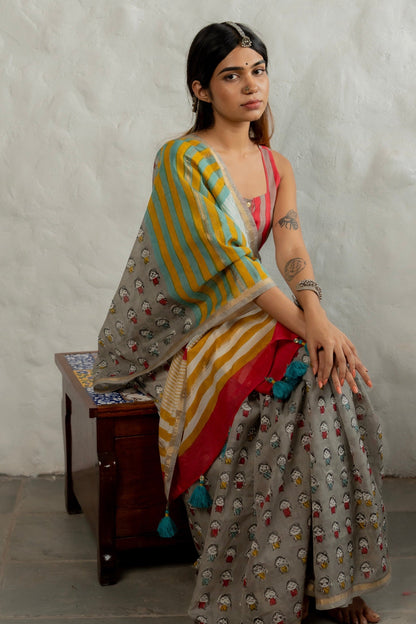 Bold Boomai Chanderi Saree