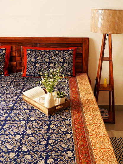 Blue Kalamkari Bedsheet