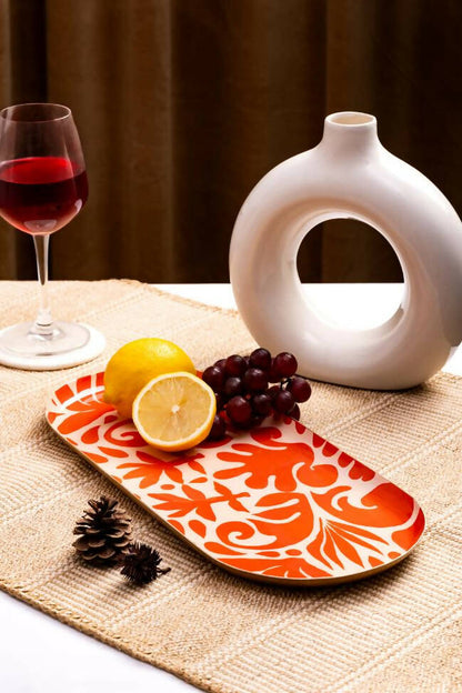 Metal Platter - Orange Tile - Oval