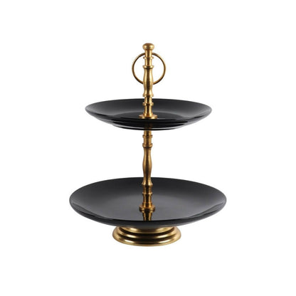 Black Ceramic Double Layer Cake Stand