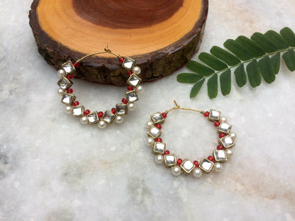 Square Kundan Beaded Hoops