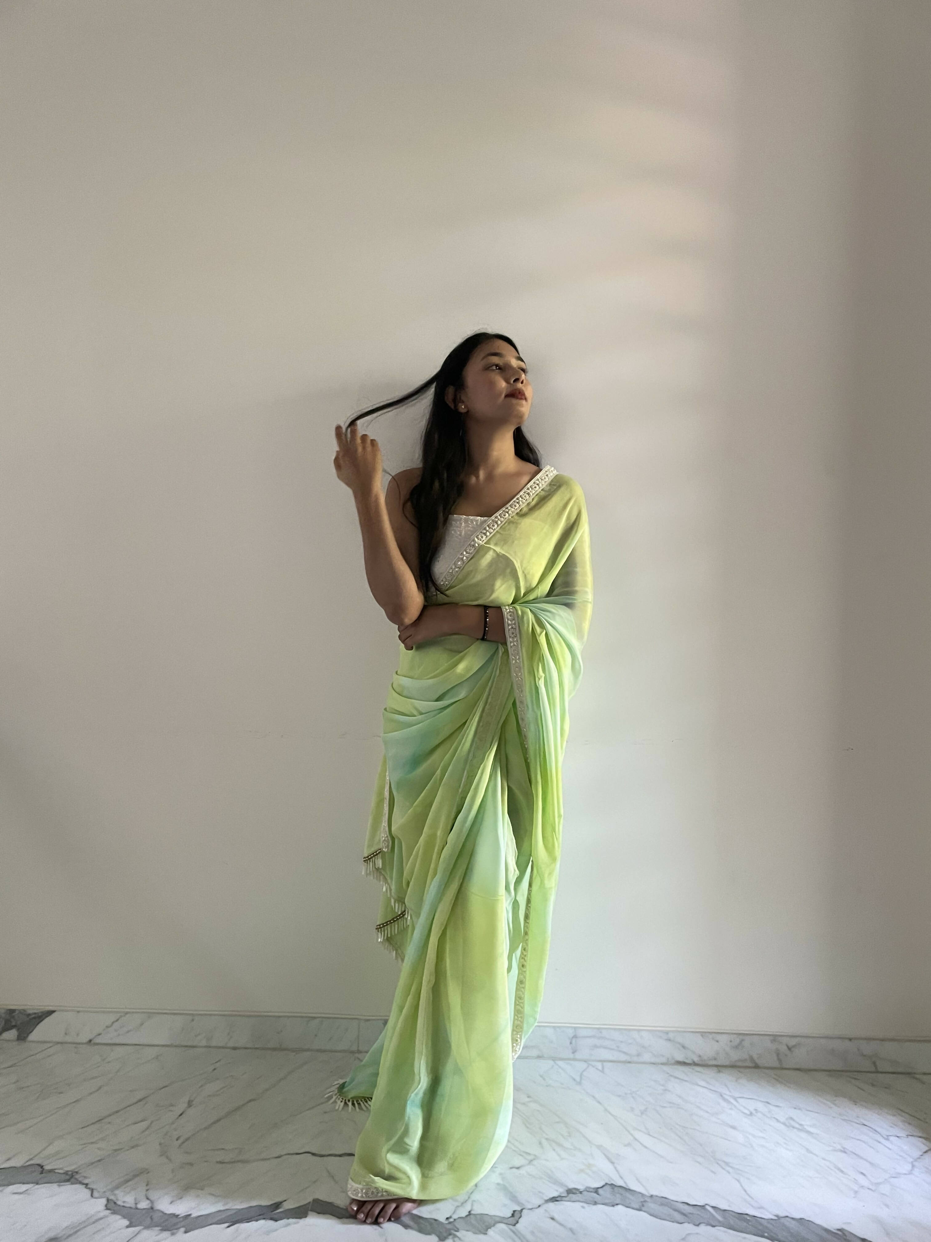 Elegant Pure Silk Shibori Saree with Lotus Pallu — Mura Collective