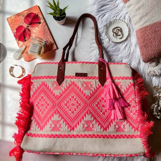 Pink Patakha Ruffle Ruffle Beach Tote