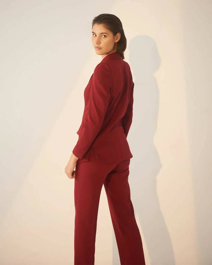 Iconic - Maroon Blazer With Straight Pants (Set)