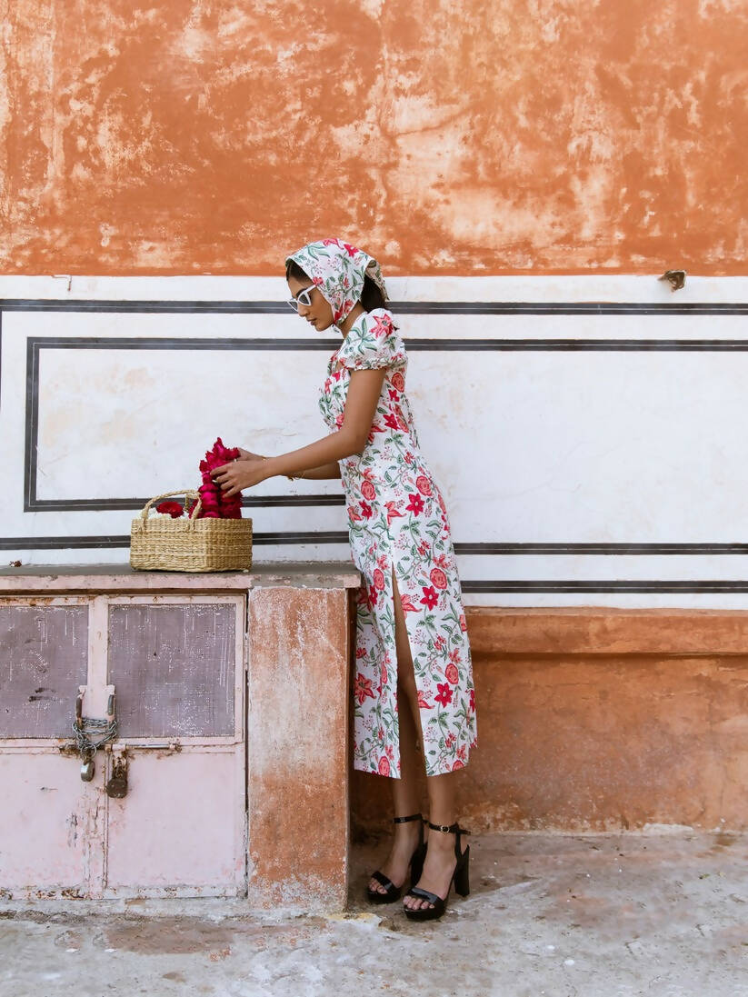 Raspberry & Rose Dress - Printed Cotton Dress