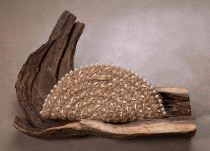 White daisy rose gold half moon clutch