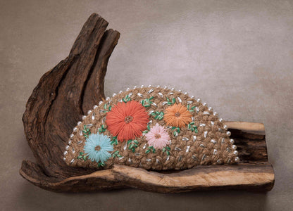 Pastel Bouquet in Silver Half Moon Clutch