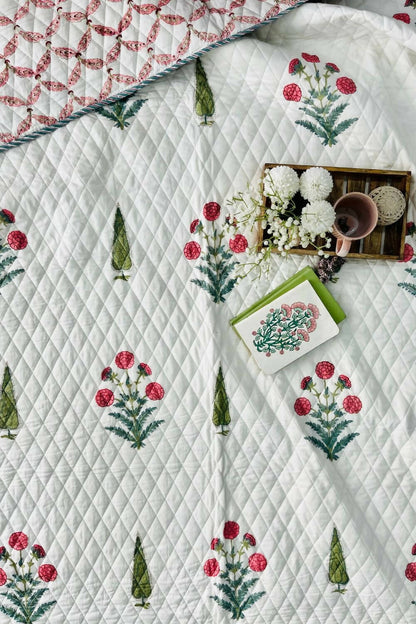 Bagh Handblock Printed Reversible Quilted Bedcover