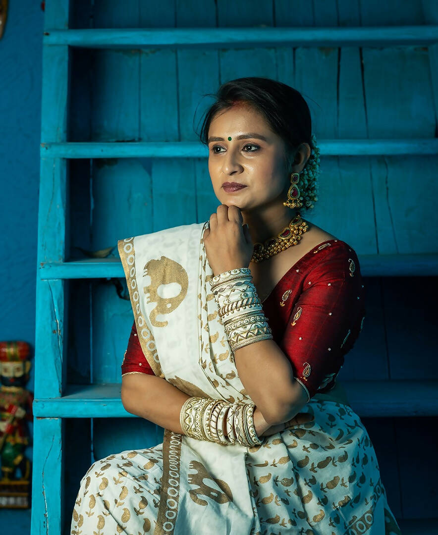 Gohar Off White Beads Bangles