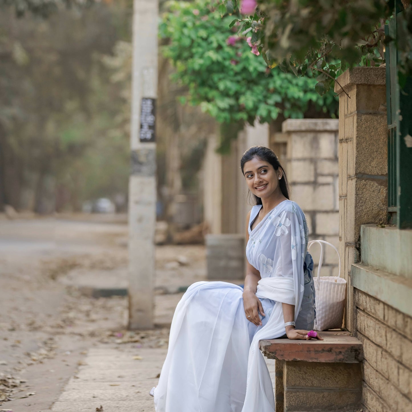 Ombre Saree In Ash Blue