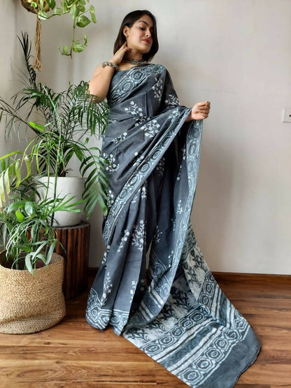 Moonstone Grey Cotton Pocket Saree