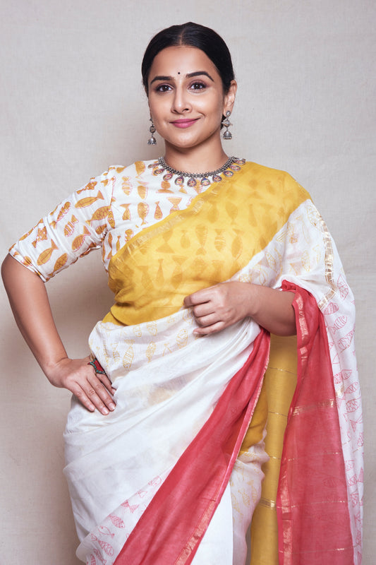 Chanderi Saree - Pujo with Red & Yellow