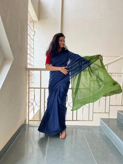 Sabrang Plain Natural Dyes Cotton Mulmul Saree