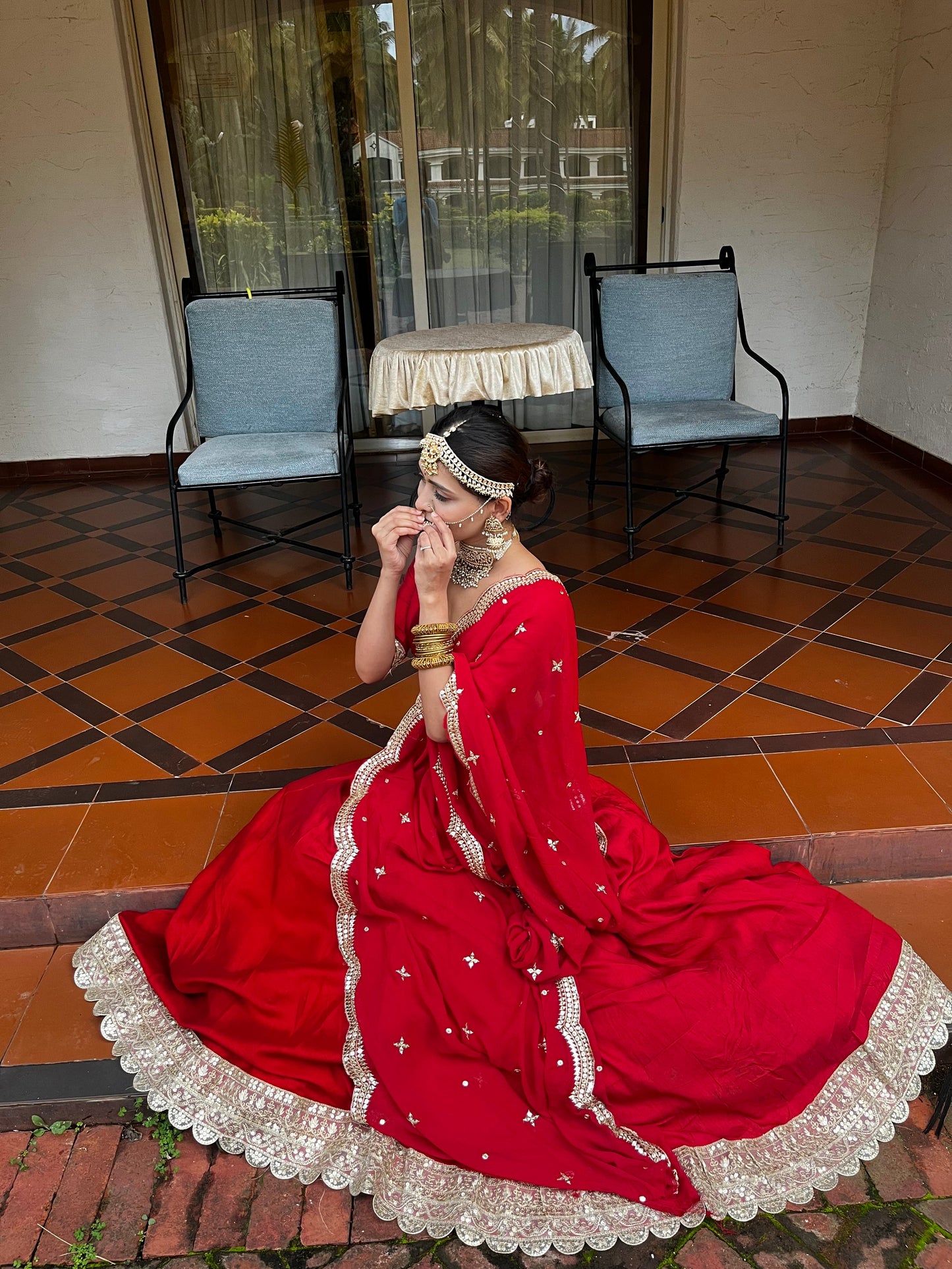 Sindoori Red Dola Silk Lehenga Set