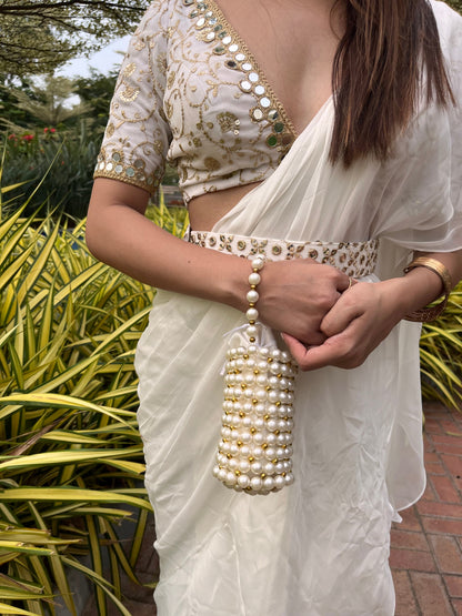 White Pre-Stitched Saree with Ruffle Detail