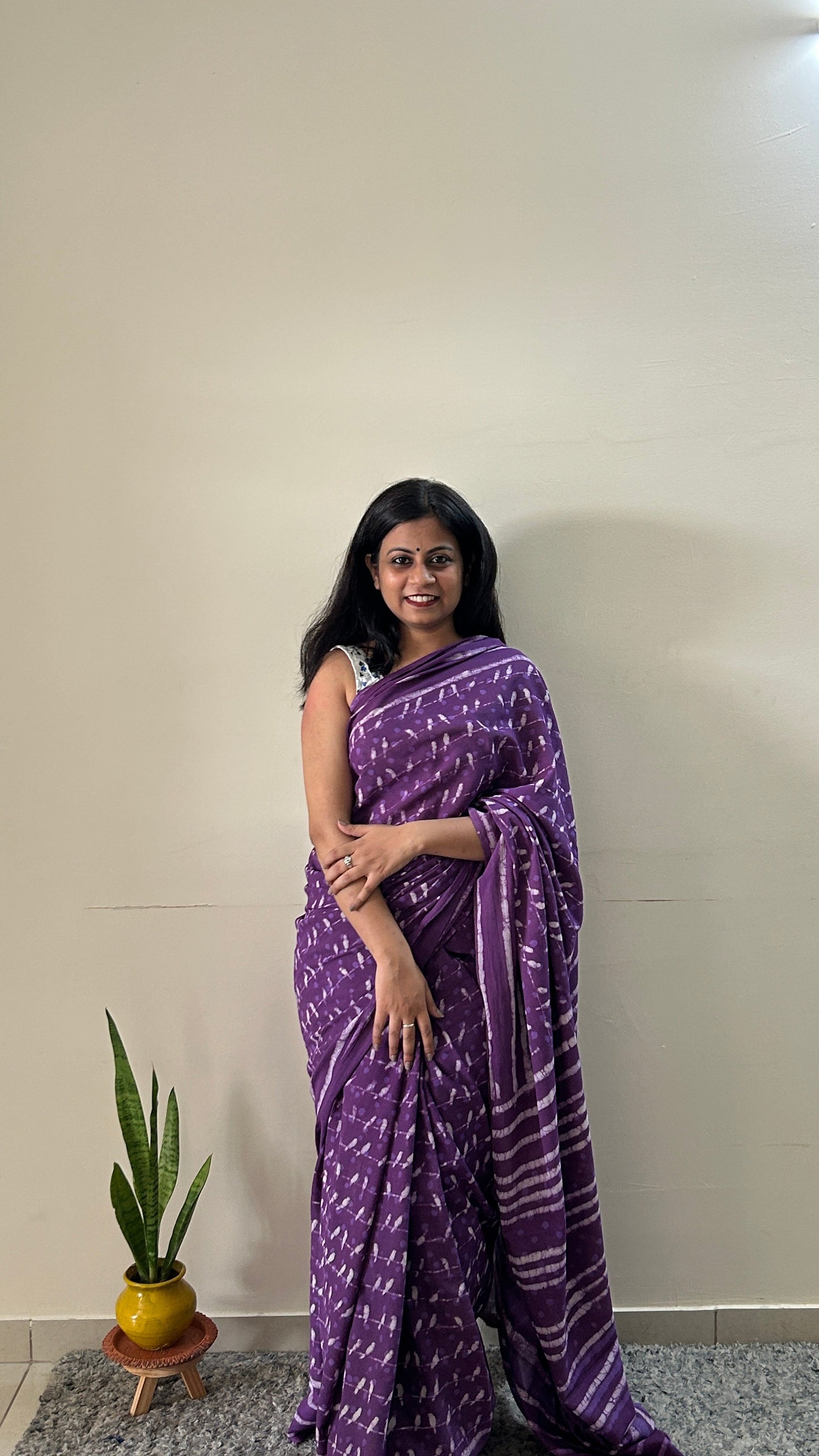 Sonchoraiya Violet Cotton Mulmul Handblock Dabu Saree