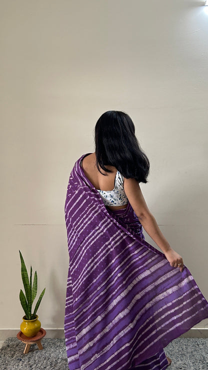 Sonchoraiya Violet Cotton Mulmul Handblock Dabu Saree