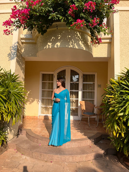 Ombre Chiffon Saree - Sea Blue