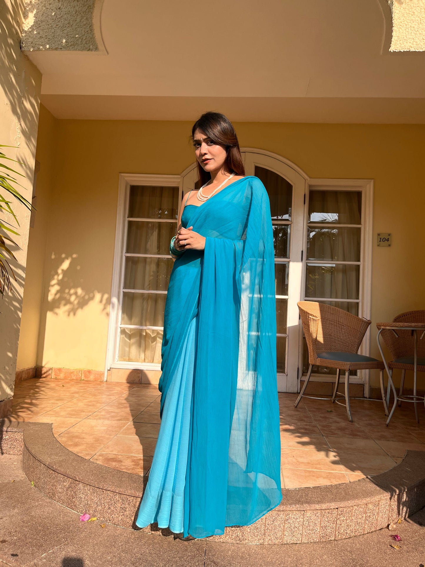 Ombre Chiffon Saree - Sea Blue