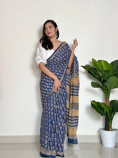 Tales of Blue Earth Handblocked Saree