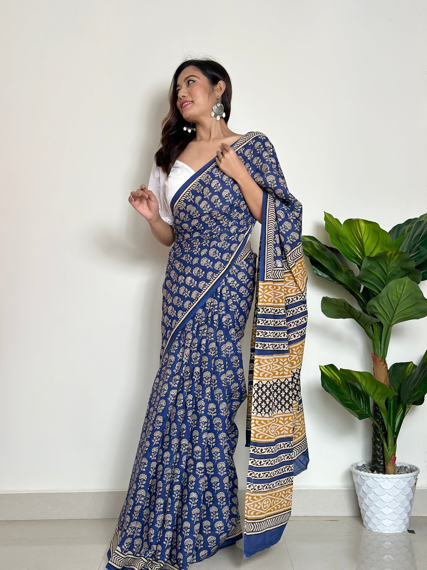 Tales of Blue Earth Handblocked Saree