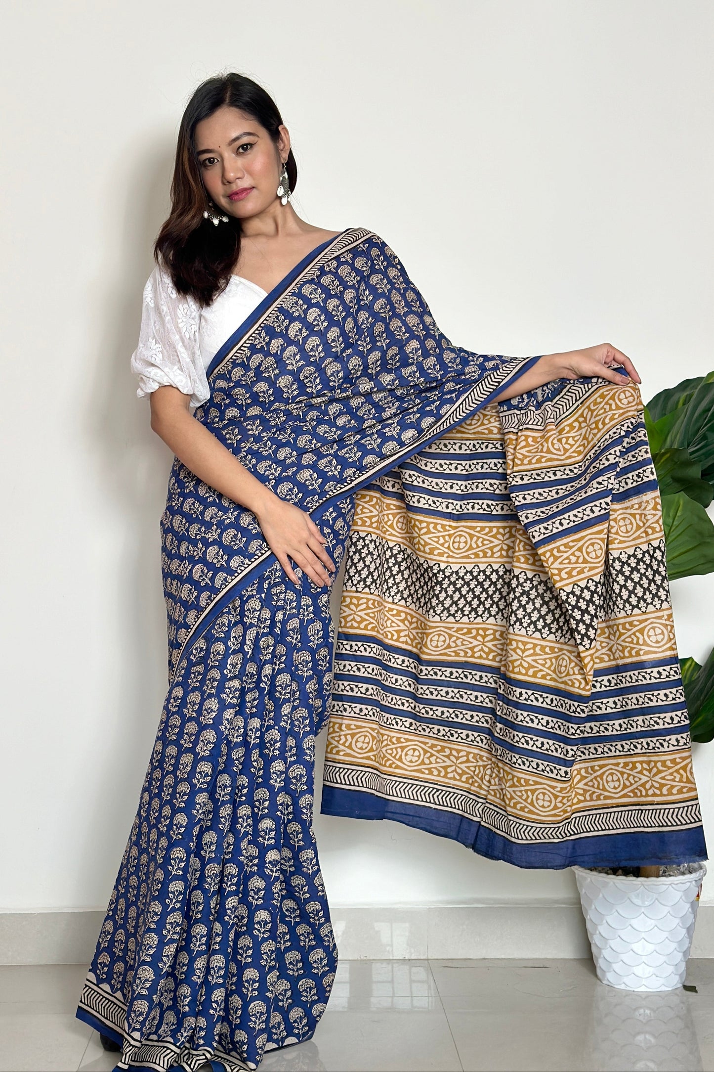 Tales of Blue Earth Handblocked Saree