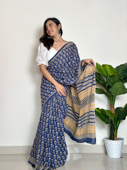 Tales of Blue Earth Handblocked Saree