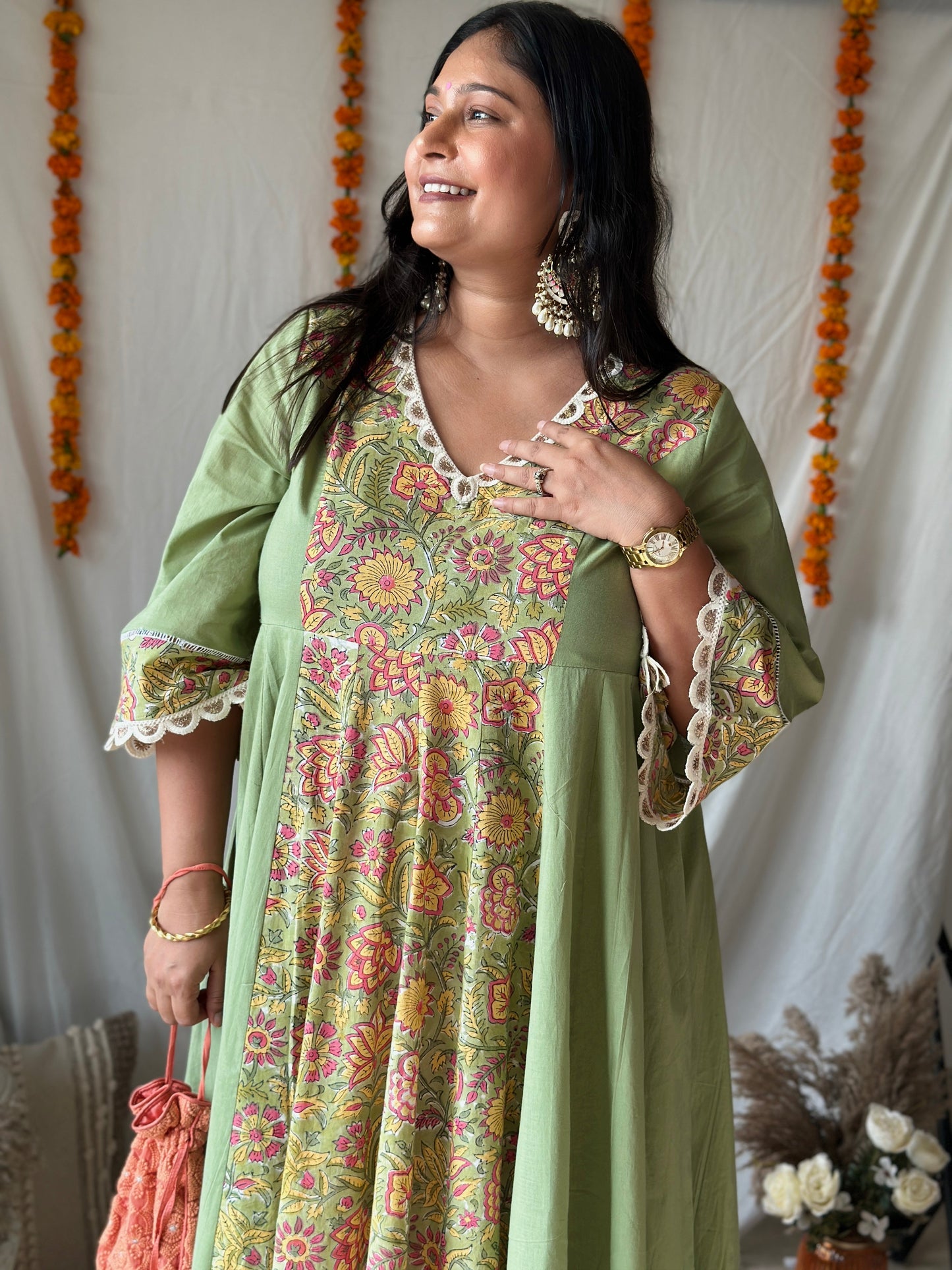 Floral Printed Anarkali - Green