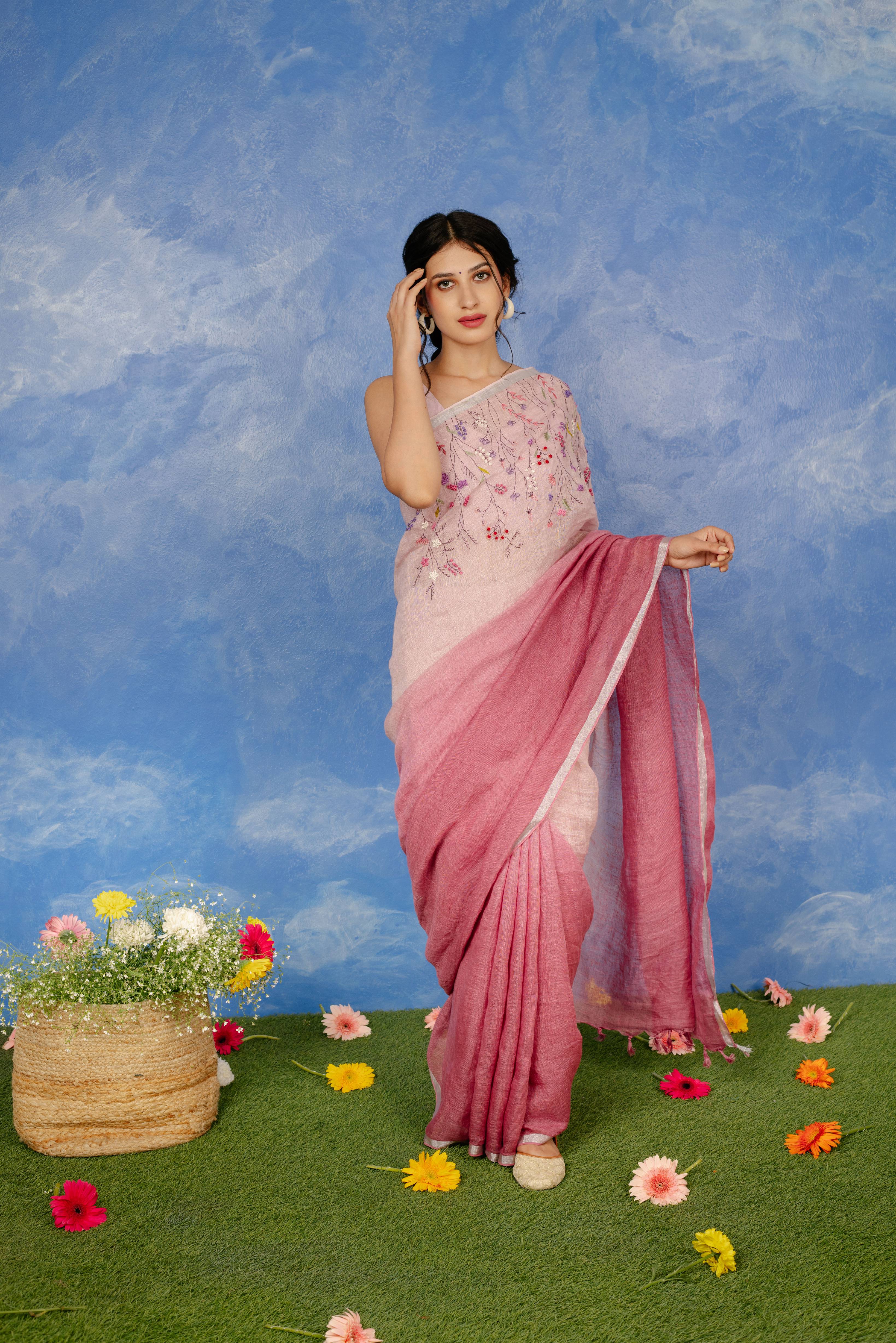 Peach Linen Saree