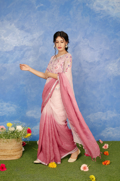 Gulkand Pink Linen Saree