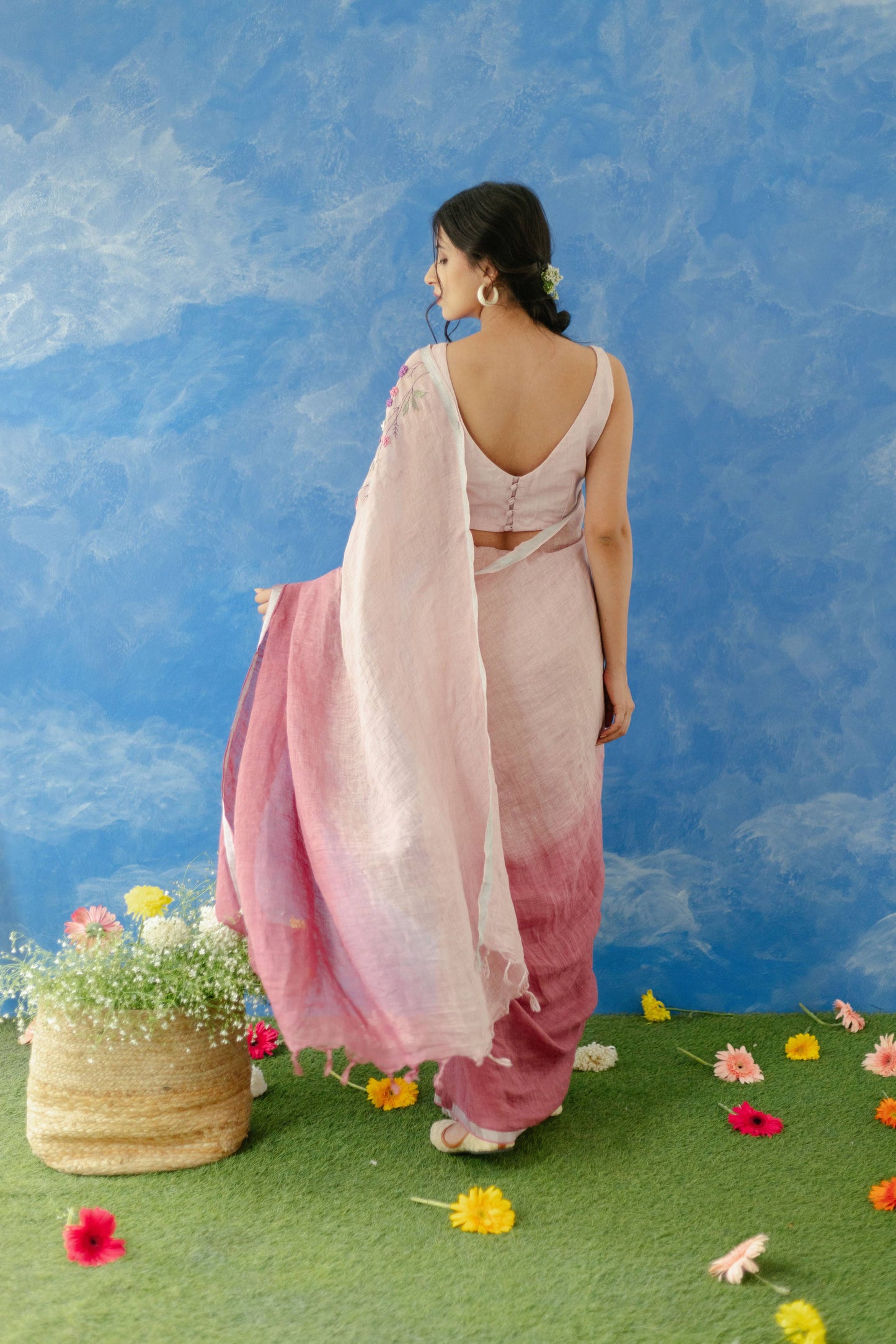 Gulkand Pink Linen Saree