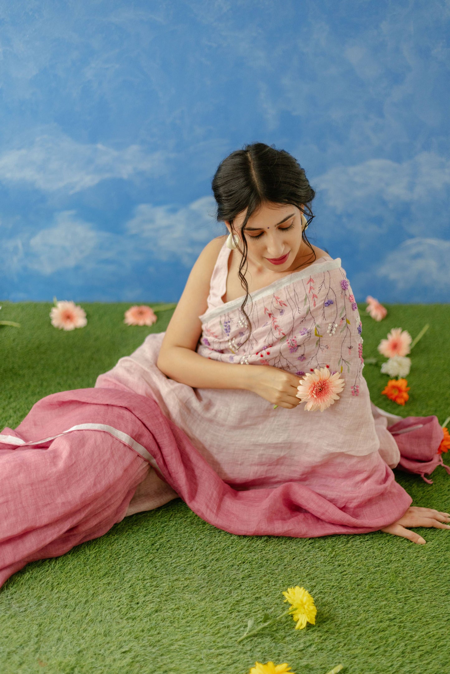 Gulkand Pink Linen Saree