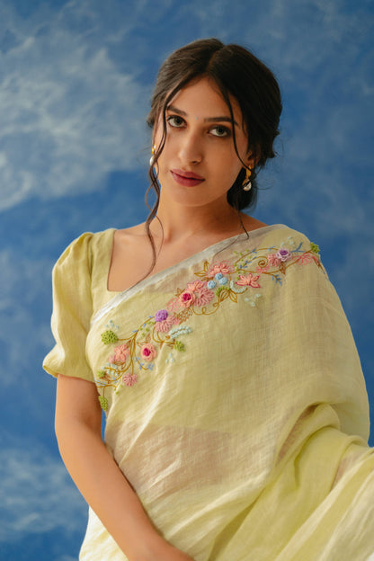 Aaftab Pista Linen Saree