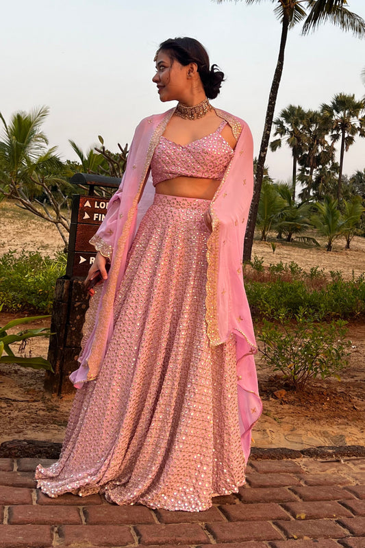 Pastel Pink Mirror Work Lehenga Set