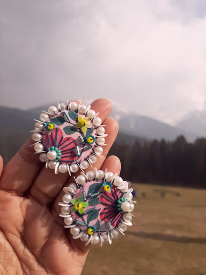 Meadow Handpainted and Embroidered Earrings