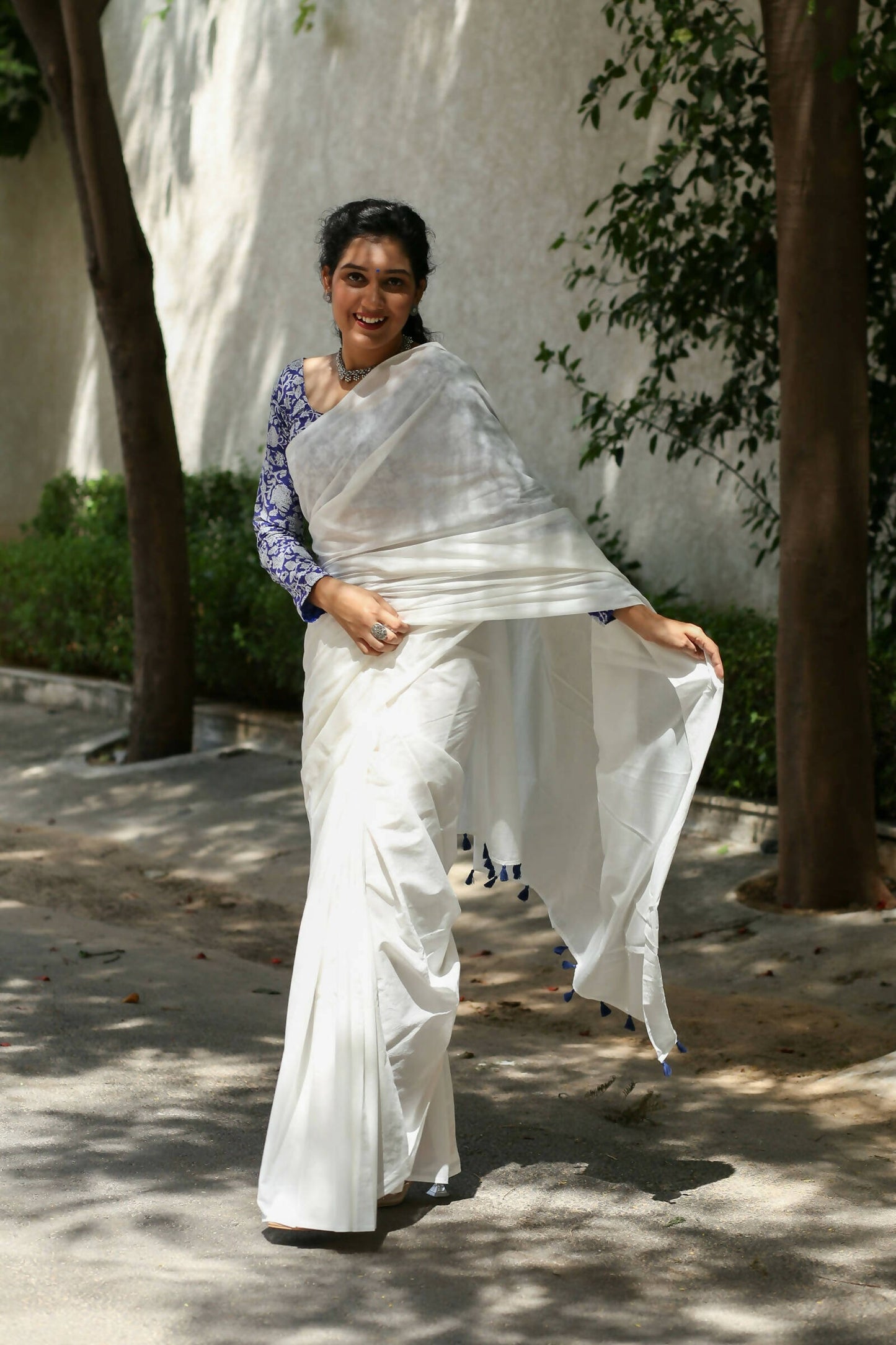 Mulmul Cotton Saree with Tassels