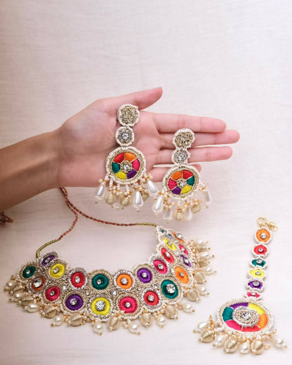 Rangeela Choker Set With Choker Earrings and Mang Tikka