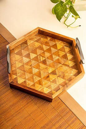 Tray Wooden Hex Mosaic