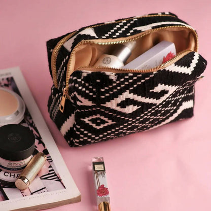 Monochrome Woven Double Zipper Pouch