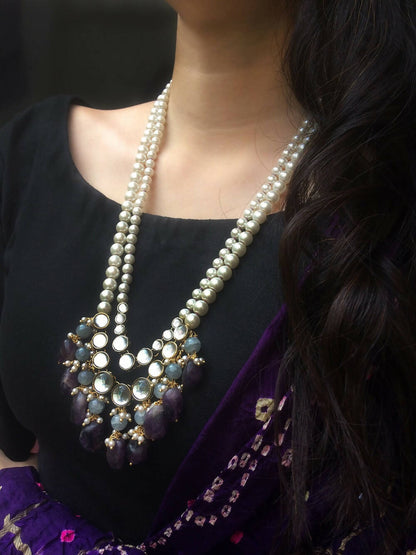 Amethyst and Kundan Long Layered Necklace